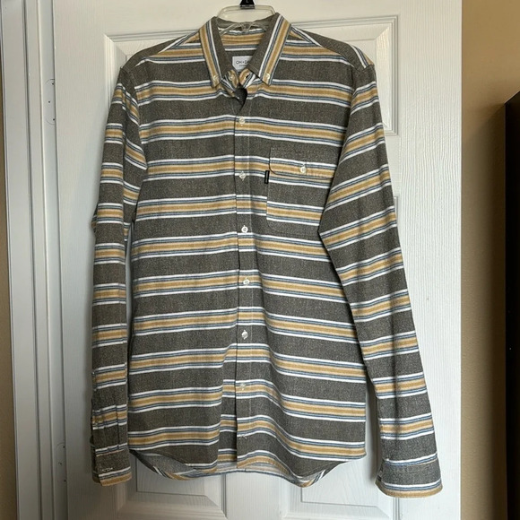 Oh Dawn Copenhagen men’s gray striped button down flannel shirt size large - Picture 1 of 10